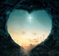 The cross of star with heart shape of empty tomb Royalty Free Stock Photo