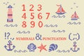 Cross stitch alphabet typeface poster. Good idea for summer, holiday, memorial Independence day posters, textile design.