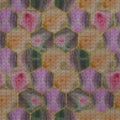 Cross-stitch. Embroidery. Hexagon seamless texture. Grid. Mosaic. Geometric openwork. Pattern in multicolor hexagon. Modern