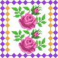 Cross Stitch Embroidery Rose Floral design for seamless pattern texture Royalty Free Stock Photo