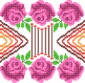 Cross Stitch Embroidery Rose Floral design for seamless pattern texture Royalty Free Stock Photo