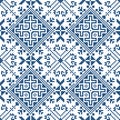 Cross-stitch embroidery style vector seamless pattern - inspired by the old folk art designs from Bosnia and Herzegovina Zmijanjsk