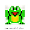 Cross-stitch pixel art frog animals vector set. Royalty Free Stock Photo