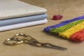 Cross-stitch set for embroidery consisting of needles, colourful Royalty Free Stock Photo