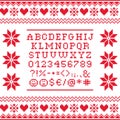 Cross stitch uppercase alphabet with numbers and symbols pattern, embroidery design