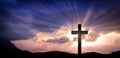 Cross at sunset. Christian background Royalty Free Stock Photo