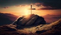 Cross at Sunset Easter- Christmas Theme Landscape Background AI Generative