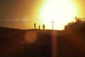 Cross at sunset,  Resurrection of Jesus Christ concept in the desert Royalty Free Stock Photo