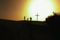 Cross at sunset,  Resurrection of Jesus Christ concept in the desert Royalty Free Stock Photo