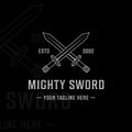 cross sword logo line art simple minimalist vector illustration template icon graphic design. swords sign or symbol for company Royalty Free Stock Photo