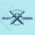 cross sword logo vintage vector illustration template icon graphic design. swords or blade or saber sign and symbol for company Royalty Free Stock Photo