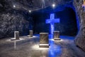 Cross and Thombstone in Zipaquira Salt Cathedral, Colombia Royalty Free Stock Photo