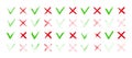Cross and tick icons. Mark of right or wrong. Brush sign of check. Green, red symbols for ok or cancel. Checkmark for approve, Royalty Free Stock Photo