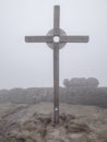 Cross at Topferbaude viewpoint restaurant and hut next to hill Topfer Royalty Free Stock Photo