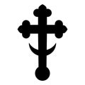 Cross trefoil shamrock on church cupola domical with half-moon Cross monogram Religious cross icon black color vector