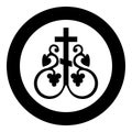 Cross vine Cross monogram Symbol secret communion sign Religious cross anchors icon in circle round black color vector