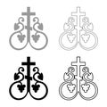 Cross vine Cross monogram Symbol secret communion sign Religious cross anchors icon set black color vector illustration flat