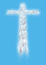 Cross of white flying doves in perspective Royalty Free Stock Photo