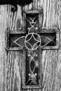 Cross Window in Wooden Panel, Monochrome Royalty Free Stock Photo