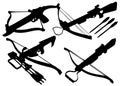 Crossbows with arrows in the set.
