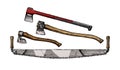 Crosscut saw, felling and splitting axes