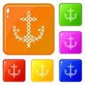 Crossed anchor icons set vector color