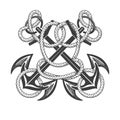 Crossed Anchors in Ropes Nautical Tattoo