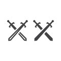 Crossed arms black vector icon. Medieval swords.
