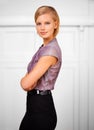 Crossed arms, smile and portrait of business woman by wall with confidence for career. Professional, happy and young Royalty Free Stock Photo