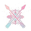 Crossed arrows with aztec tribal ornament. Vector illustration.