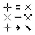 Crossed arrows icon. Multi direction symbols. Navigation arrow set. Minimal black vectors.