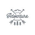 Crossed Arrows with mountain and pine tree. Minimalist Rustic Hipster logo design with line art style