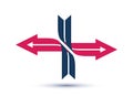 Crossed arrows vector logo, opposite reverse movement concept, inversion and upturn.