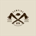 crossed axes camping logo vector vintage illustration template icon graphic design. nature camp forest sign or symbol for outdoors