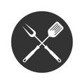 Crossed barbecue fork with spatula sign in the circle