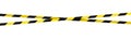 Crossed barrier tapes. Black and yellow barricade tape. Construction border.