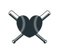 crossed baseball softball bat with heart shape ball stuff vector logo graphic design