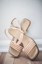 Crossed Beige Flat Woman Shoes with Strap