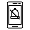 Crossed bell on smartphone icon, outline style Royalty Free Stock Photo