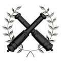 Crossed black powder cannons with wreath 3d rendering