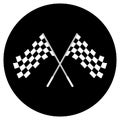 Crossed black and white checkered flags logo conceptual of motor sport, isolated on white Royalty Free Stock Photo