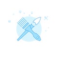 Crossed Brushes Flat Vector Illustration, Icon. Light Blue Monochrome Design. Editable Stroke