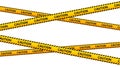 Crossed caution tape stripes. Yellow and black warning tape. Construction, hazard, danger adhesive tapes. Restriction