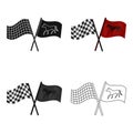 Crossed checkered and equestrian flags icon in cartoon style isolated on white background. Hippodrome and horse symbol Royalty Free Stock Photo