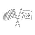 Crossed checkered and equestrian flags icon in outline style isolated on white background Royalty Free Stock Photo