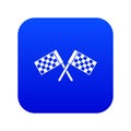 Crossed chequered flags icon digital blue Royalty Free Stock Photo