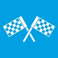 Crossed chequered flags icon white Royalty Free Stock Photo