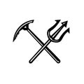 Crossed Climbing Mountaineering Ice Axe and Trident Mascot Black and White Royalty Free Stock Photo