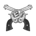 Crossed cowboy revolvers sketch vector Royalty Free Stock Photo