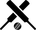 Crossed cricket bats with ball